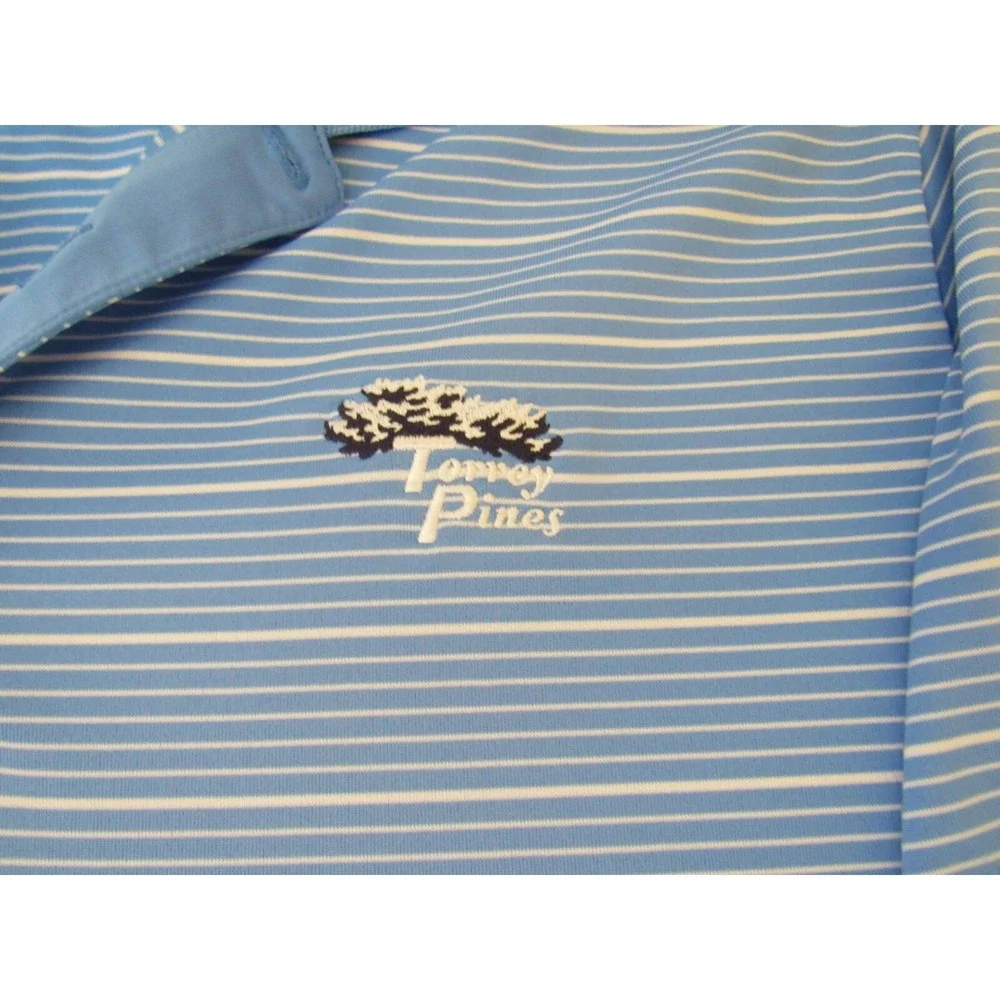 Adidas Polo Mens Size M Striped Blue TORREY‎ PINES Short Sleeve Golf Shirt